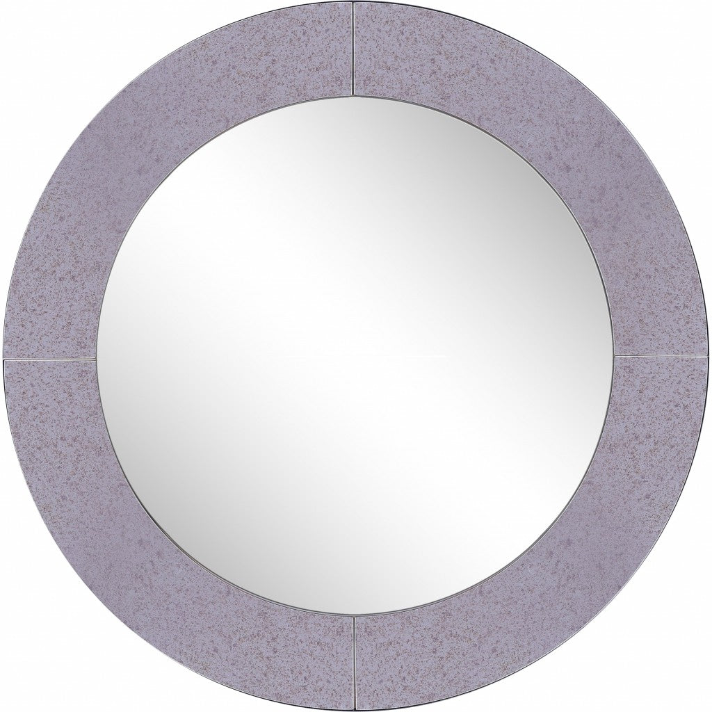 30" Gray Round Glass Framed Accent Mirror