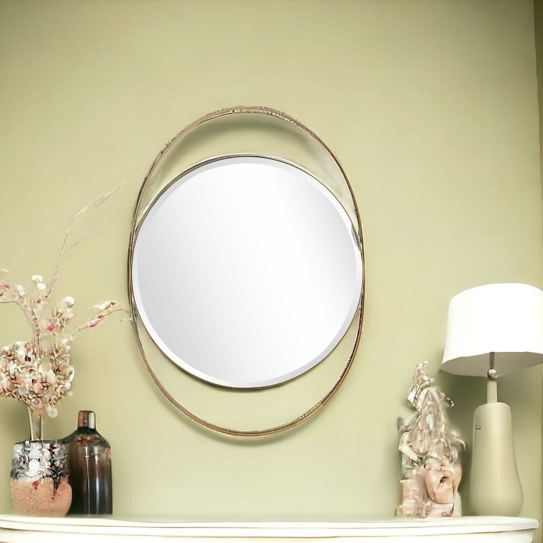 39" Gold Oval Metal Framed Accent Mirror - Homeroots