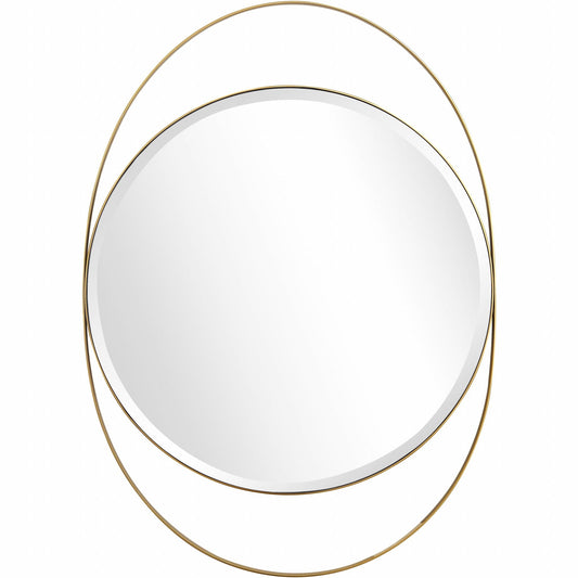 39" Gold Oval Metal Framed Accent Mirror - Homeroots