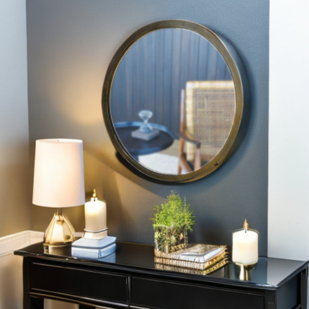 30" Gold Round Framed Accent Mirror