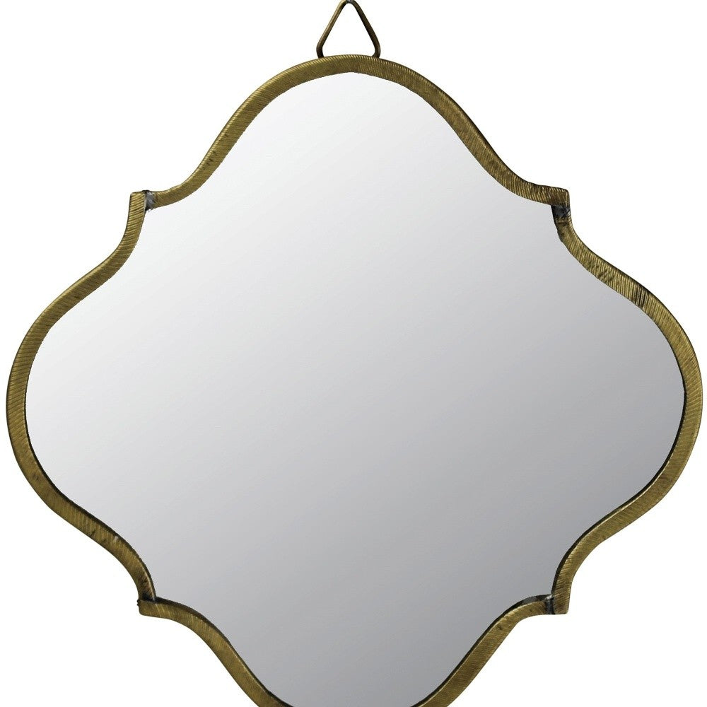 9" Antiqued Gold Quatrefoil Metal Framed Accent Mirror