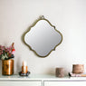 9" Antiqued Gold Quatrefoil Metal Framed Accent Mirror