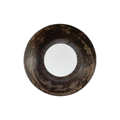 16" Dark Brown Reclaimed And Distressed Metal Round Bowl Accent Mirror