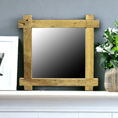 33" Natural Brown Square Framed Accent Mirror