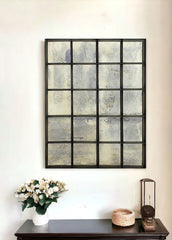 54" Antiqued Metal and Antiqued Glass Multi Pane Framed Accent Mirror