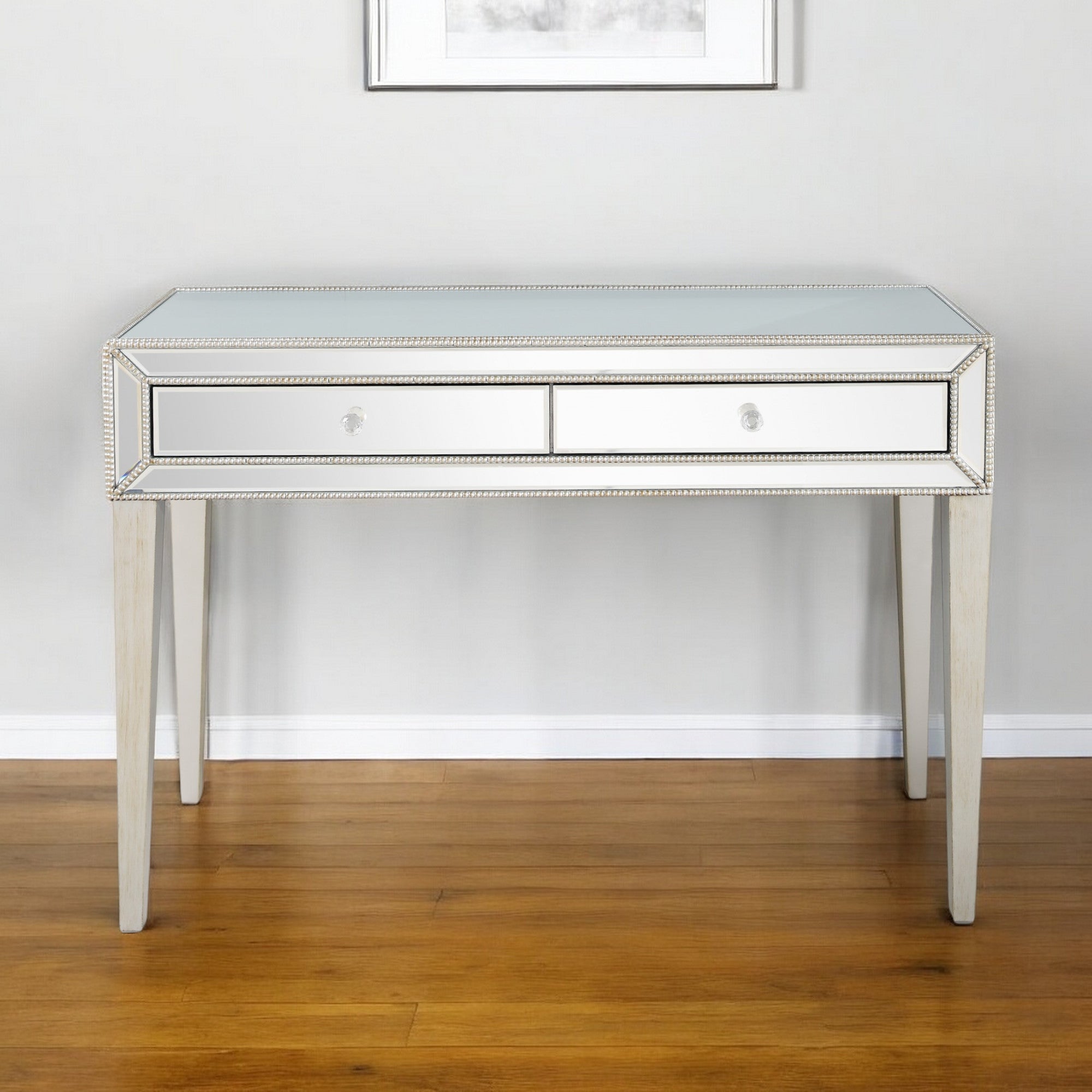 48" Silver Mirrored Glass Console Table