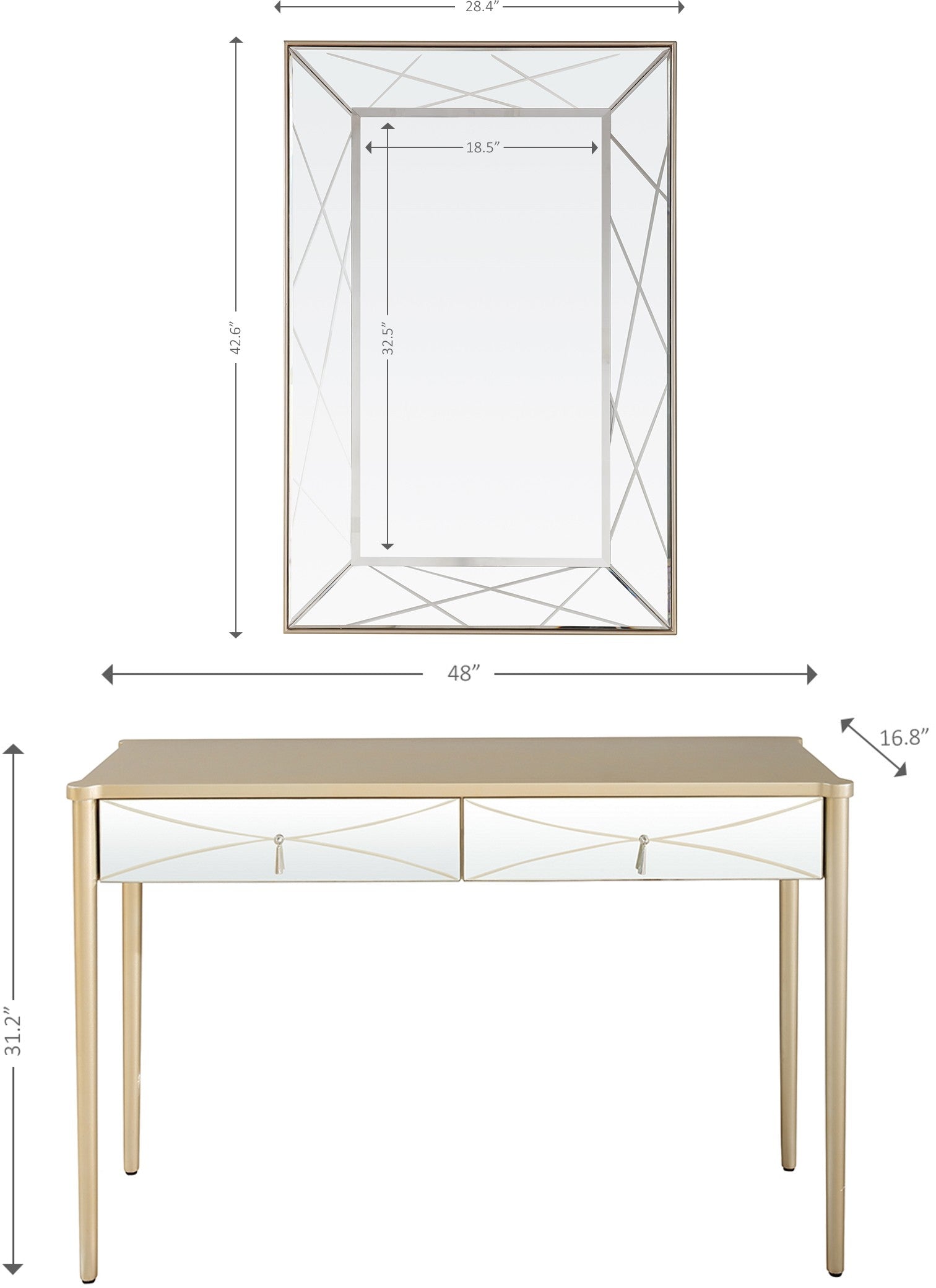 48" Champagne Mirrored Glass Console Table