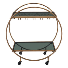 Black and Gold Steel And Mirrored Glass Rolling Bar Cart