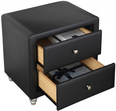 Black Upholstered 2 Drawer Nightstand