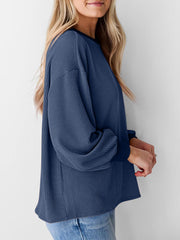 Round Neck Drop Shoulder Long Sleeve Sweatshirt