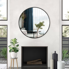 Black Aluminum Frame Round Mirror