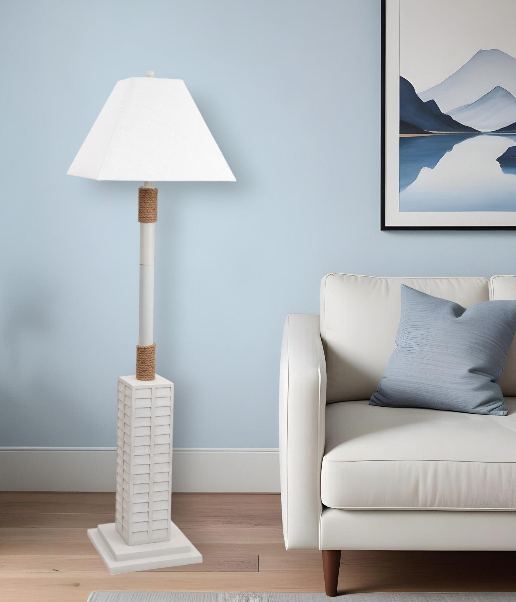 63" White Floor Lamp With White Linen Shade - Homeroots