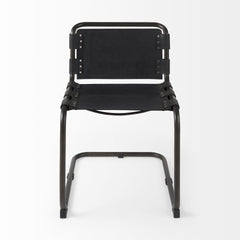 Black Leather Metal Open Back Dining Side Chair