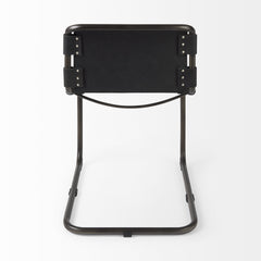 Black Leather Metal Open Back Dining Side Chair