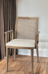 Light Natural and Cream Uholstery and Cane Dining Armchair