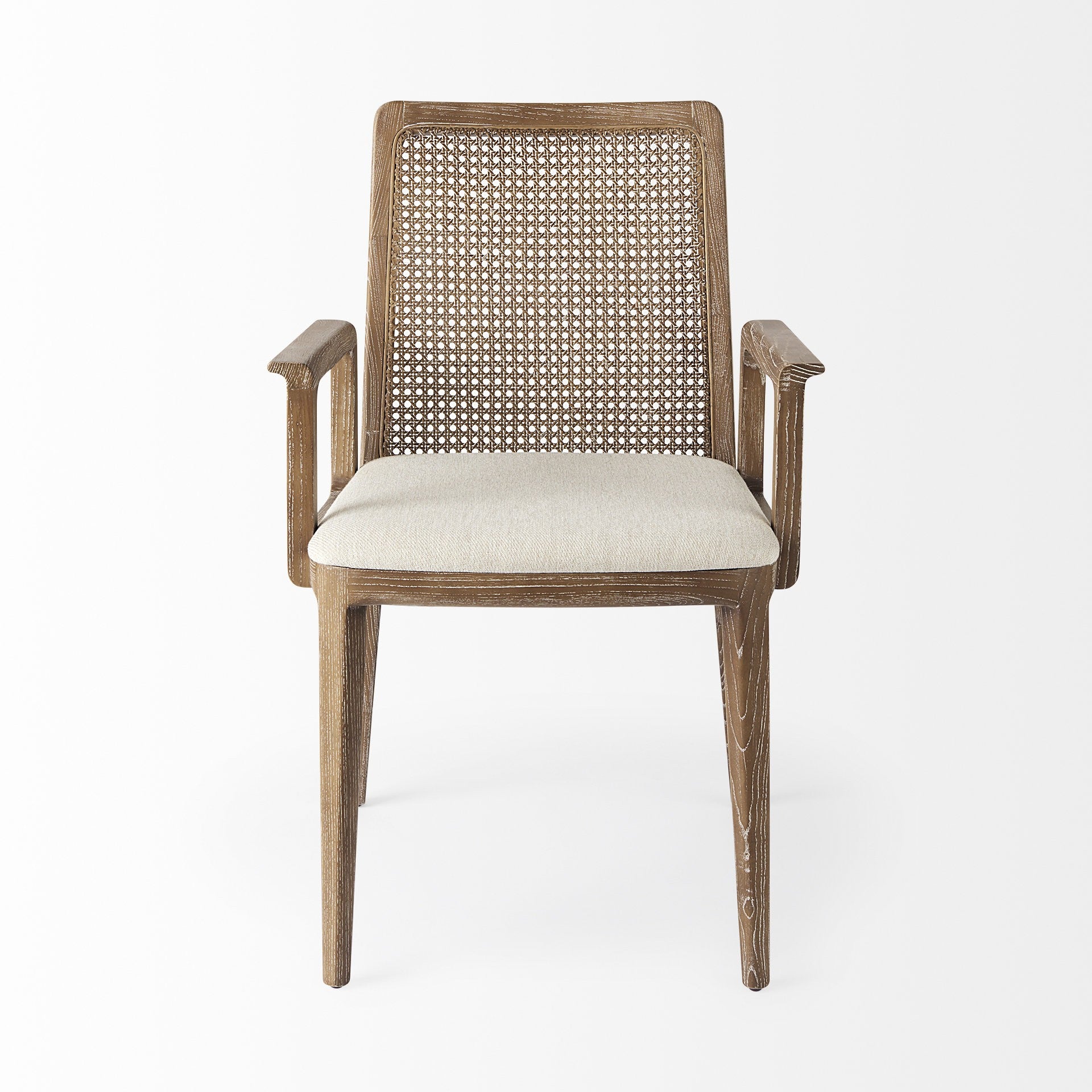 Light Natural and Cream Uholstery and Cane Dining Armchair