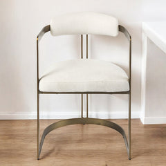 Curvy Gold and White Upholstered Dining Armchair