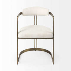 Curvy Gold and White Upholstered Dining Armchair