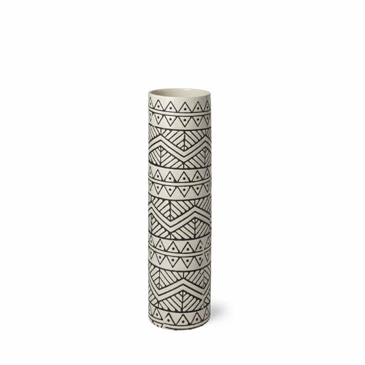 14" Ceramic Cream Geometric Cylinder Table Vase - Homeroots