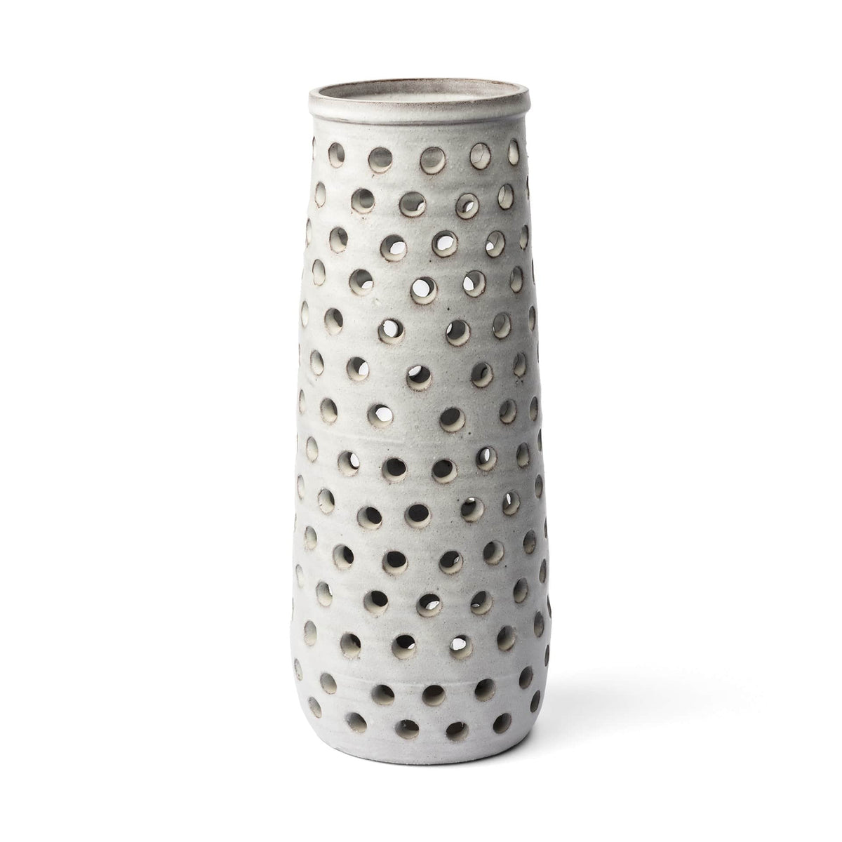 19" Organic White Glaze Pierced Dot Ceramic Vase - Homeroots