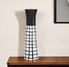 17" Black and White Modern Grid Ceramic Vase