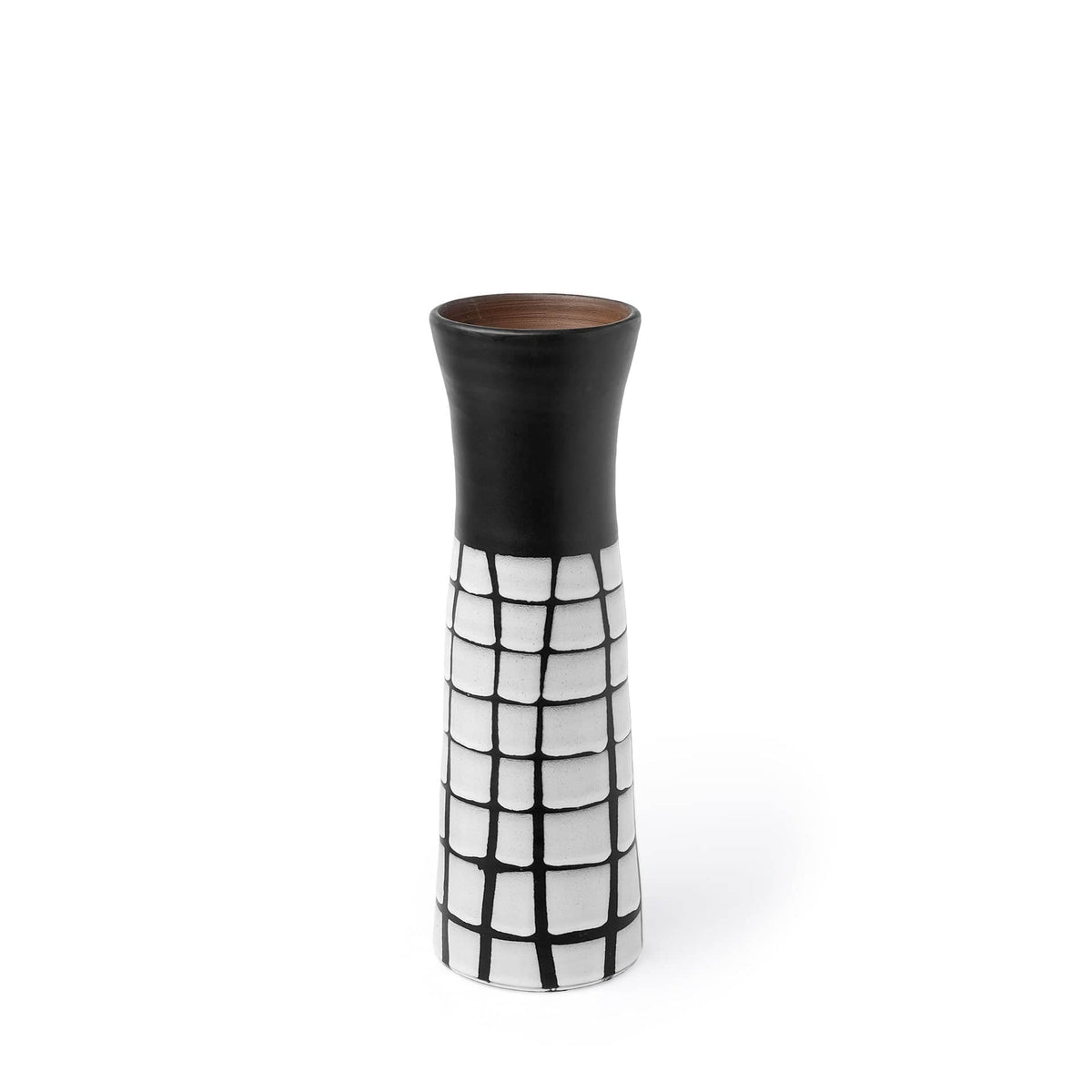 24" Black and White Modern Grid Ceramic Vase - Homeroots