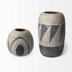 Brown Gray and White Arches Round Ceramic Vase - Homeroots