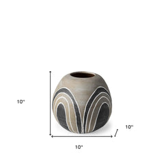 Brown Gray and White Arches Round Ceramic Vase - Homeroots