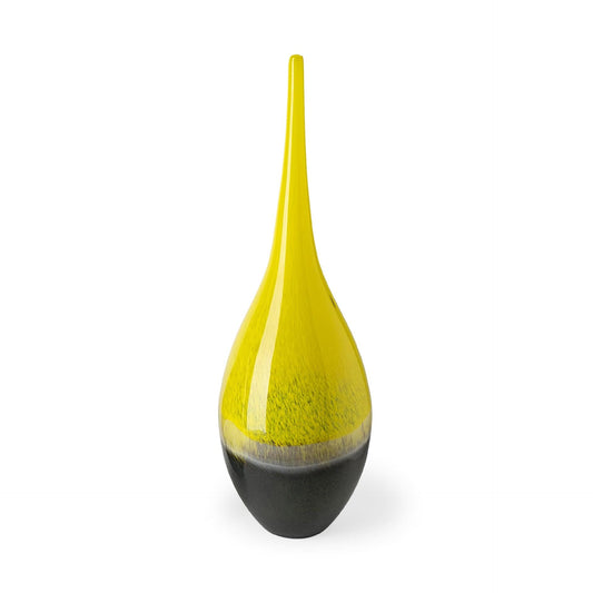 21" Lovely Yellow and Gray Handblown Spunglass Vase - Homeroots