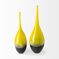 21" Lovely Yellow and Gray Handblown Spunglass Vase