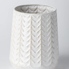 9" White Organically Embossed Chevron Metal Vase - Homeroots