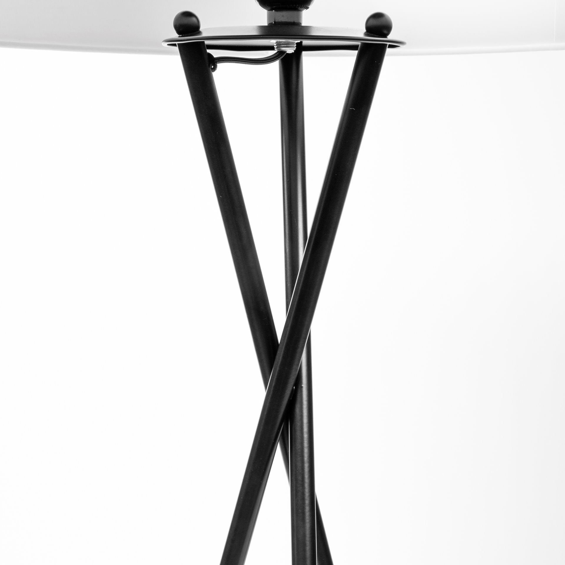 66" Black Tripod Floor Lamp With White Fabric Drum Shade