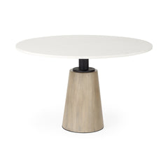 48" White And Natural Rounded Marble Pedestal Base Dining Table