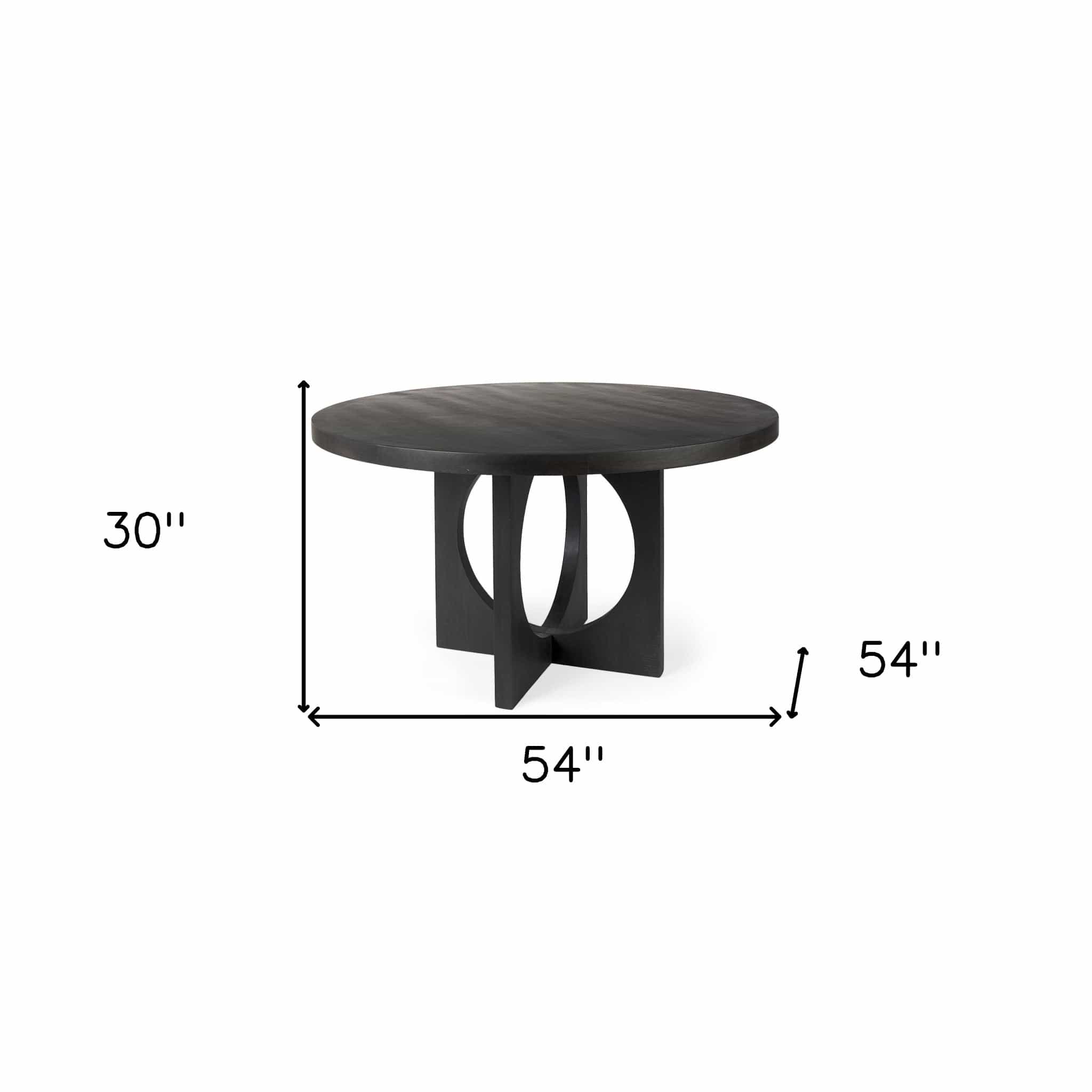 54" Black Rounded Solid Wood Pedestal Base Dining Table - Homeroots