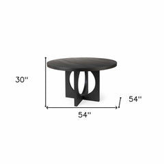 54" Black Rounded Solid Wood Pedestal Base Dining Table - Homeroots