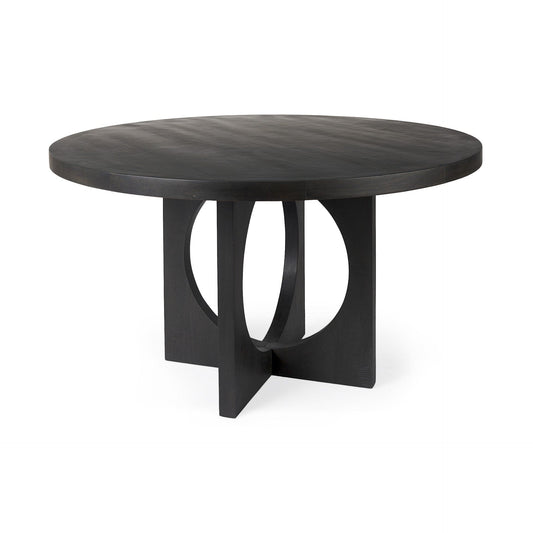 54" Black Rounded Solid Wood Pedestal Base Dining Table - Homeroots