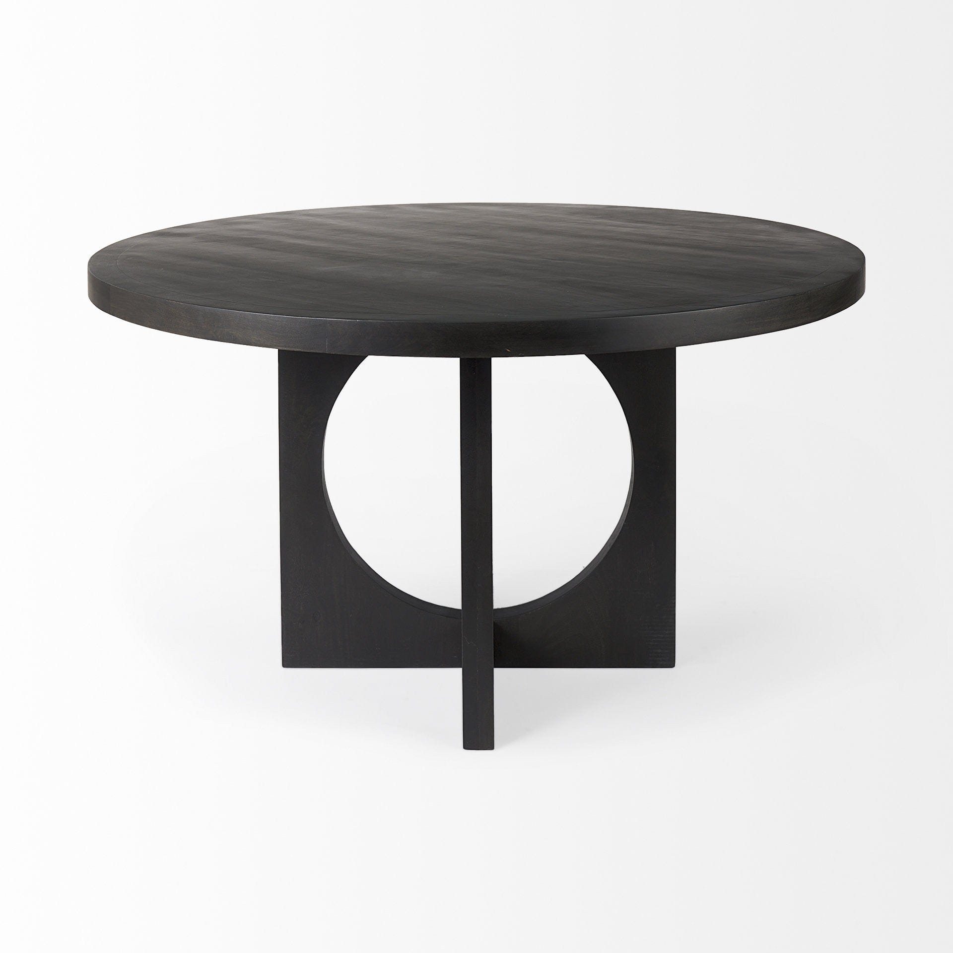 54" Black Rounded Solid Wood Pedestal Base Dining Table - Homeroots