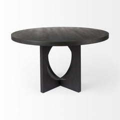 54" Black Rounded Solid Wood Pedestal Base Dining Table - Homeroots