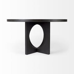 54" Black Rounded Solid Wood Pedestal Base Dining Table - Homeroots