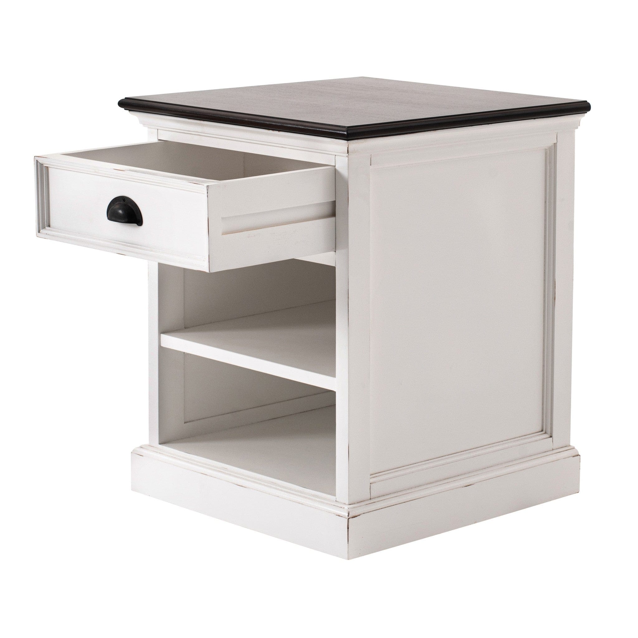 Distressed White and Deep Brown Nightstand With Shelves - Homeroots