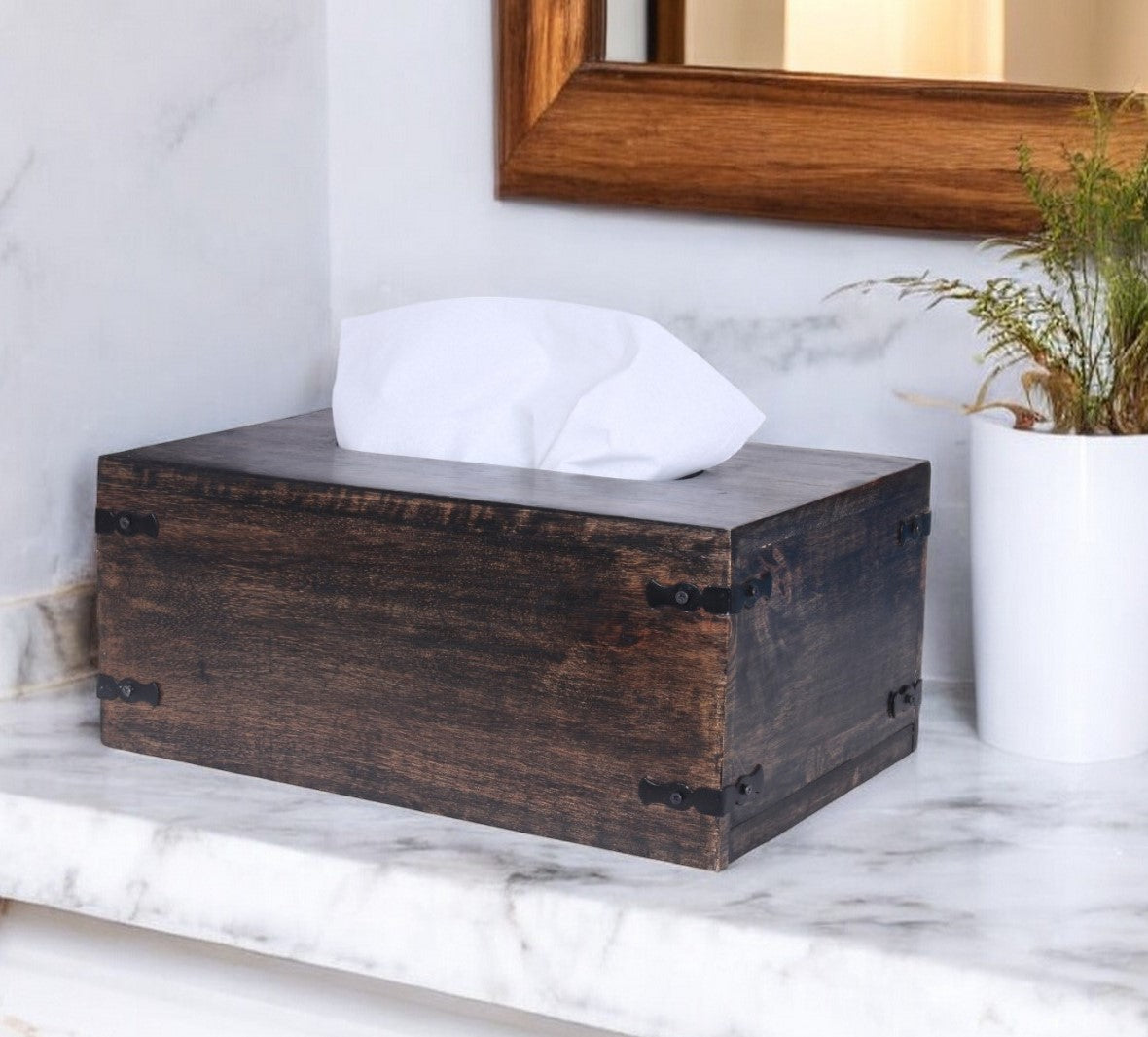 Dark Brown Mango Wood Rectangular Tissue Holder