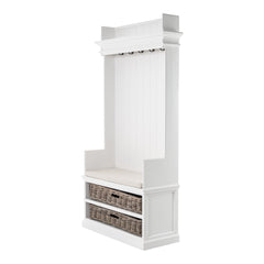 Classic White Entryway Coat Rack and Bench with Baskets