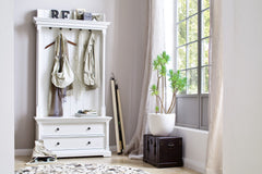 Classic White Hall Tree Coat Rack with Drawers