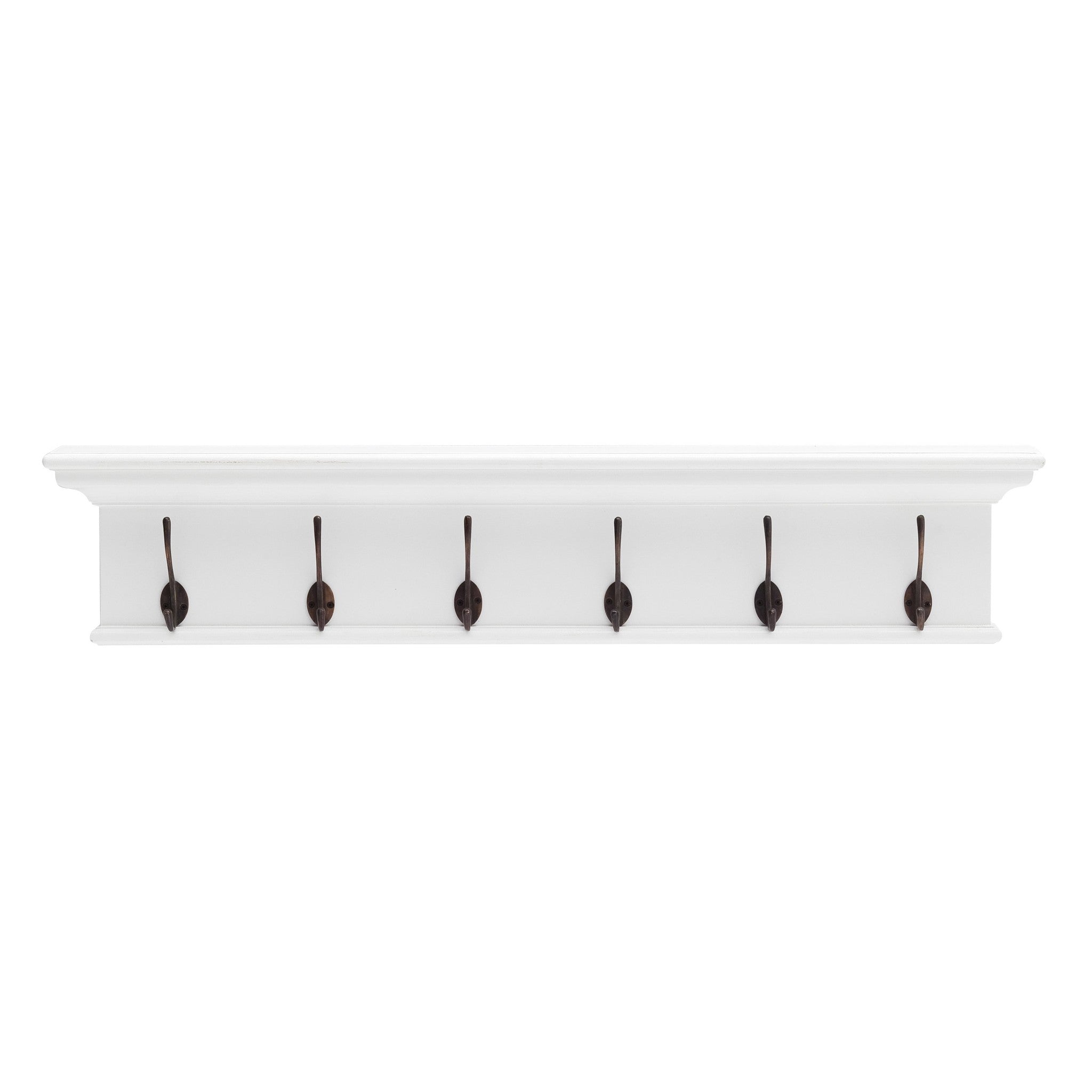 39" Classic White Wood Six Hook Hanging Coat Rack