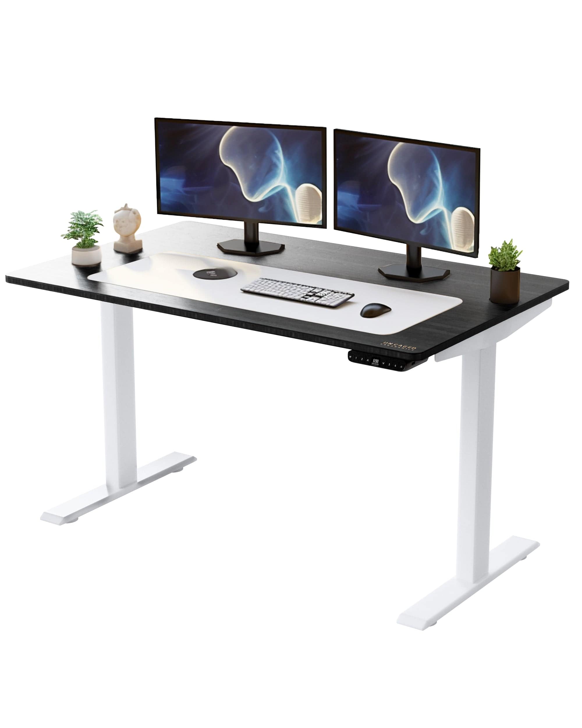 White and Black Bamboo Dual Motor Electric Office Adjustable Computer Desk