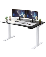 White and Black Bamboo Dual Motor Electric Office Adjustable Computer Desk