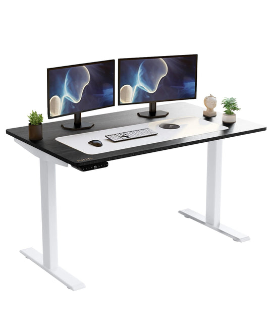 White and Black Bamboo Dual Motor Electric Office Adjustable Computer Desk