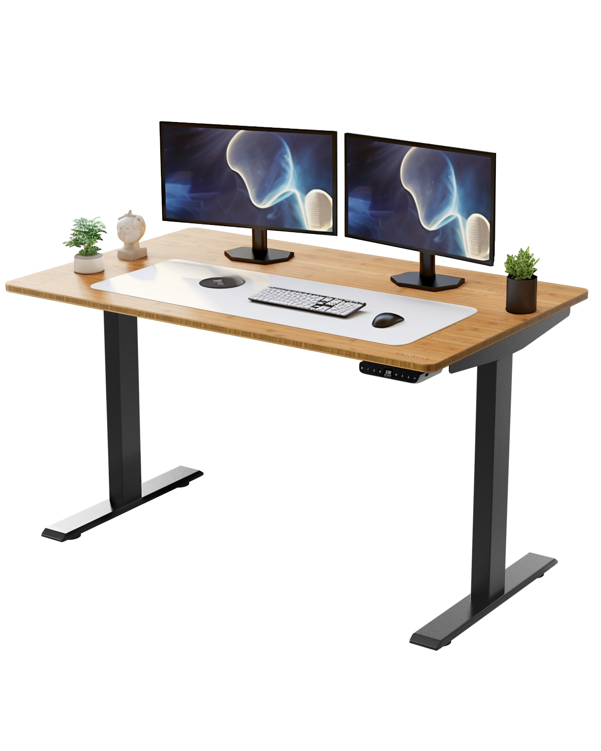 Black and Natural Bamboo 52" Dual Motor Electric Office Adjustable Computer Desk