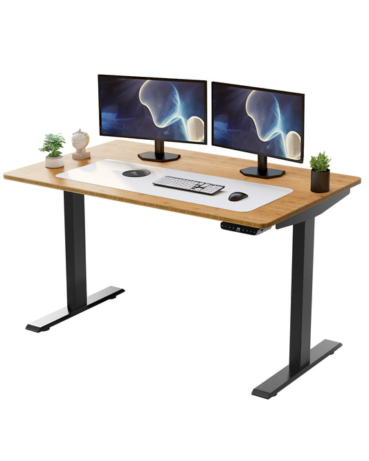 Black and Natural Bamboo 45" Dual Motor Electric Office Adjustable Computer Desk