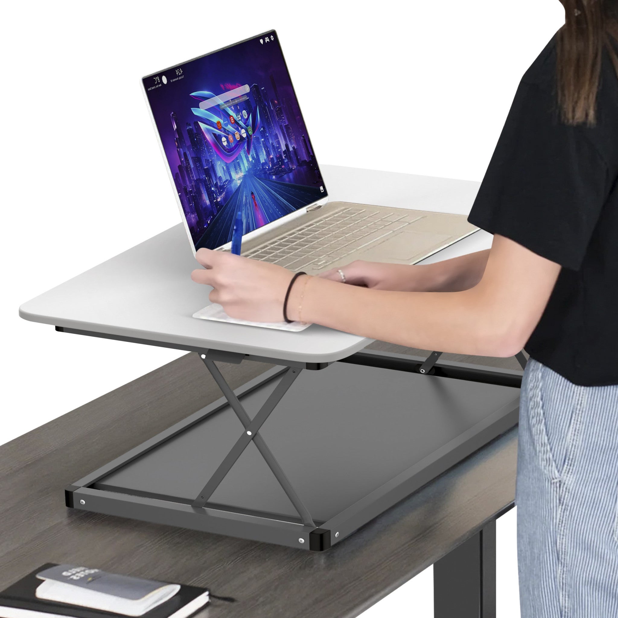 20" Adjustable White and Silver Stainless Steel Standing Desk Converter